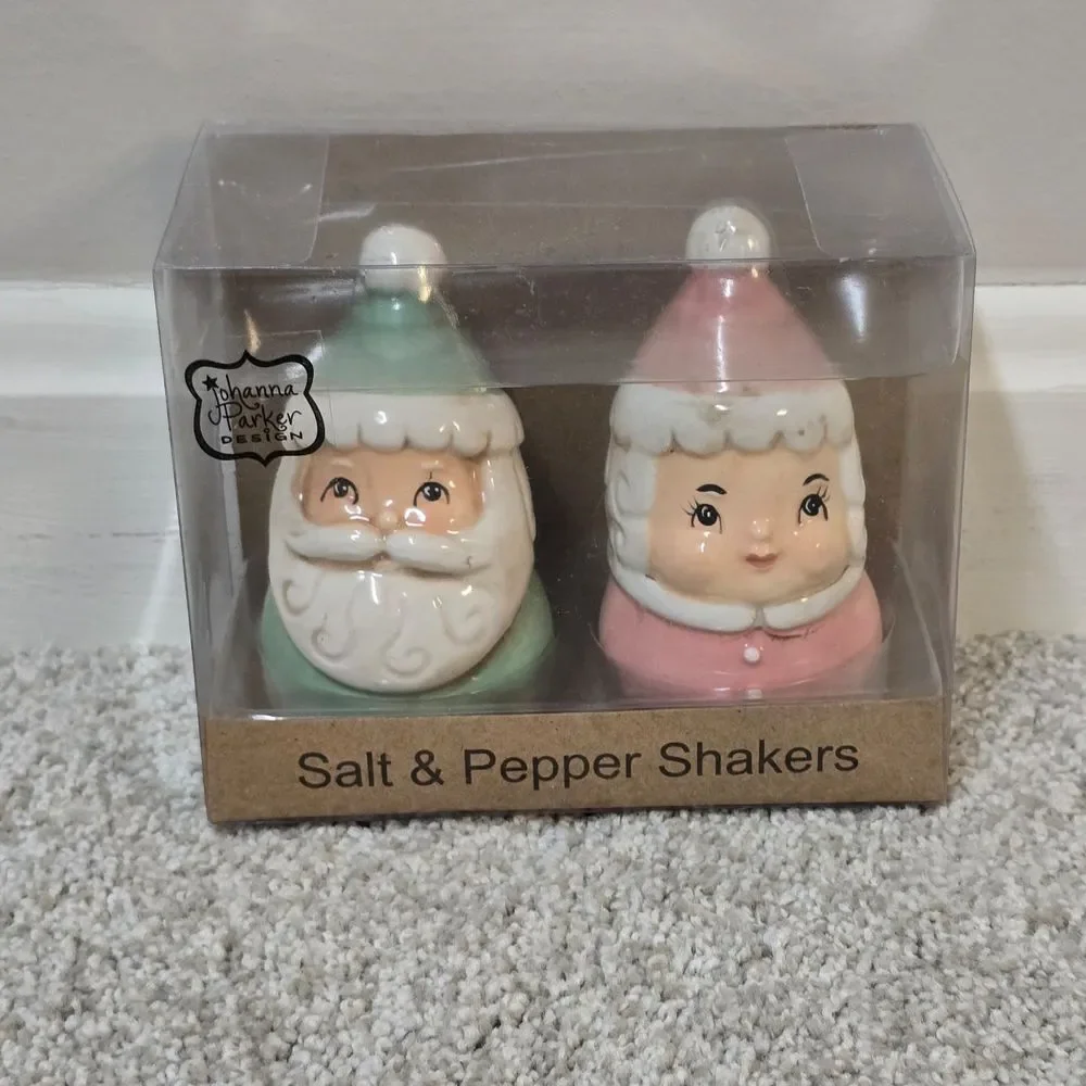 Johanna Parker Pastel Santa and Mrs Claus Salt n Pepper Shakers